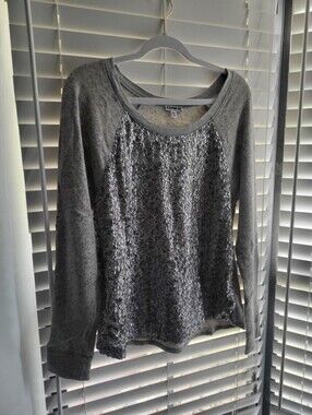 Express Gray Sequin Raglan Sweatshirt